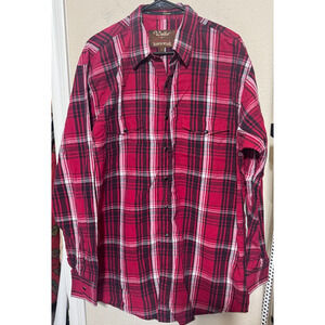 Vintage Walls Ranch Wear Western Pearl Snap Shirt Men's L red black plaid rodeo